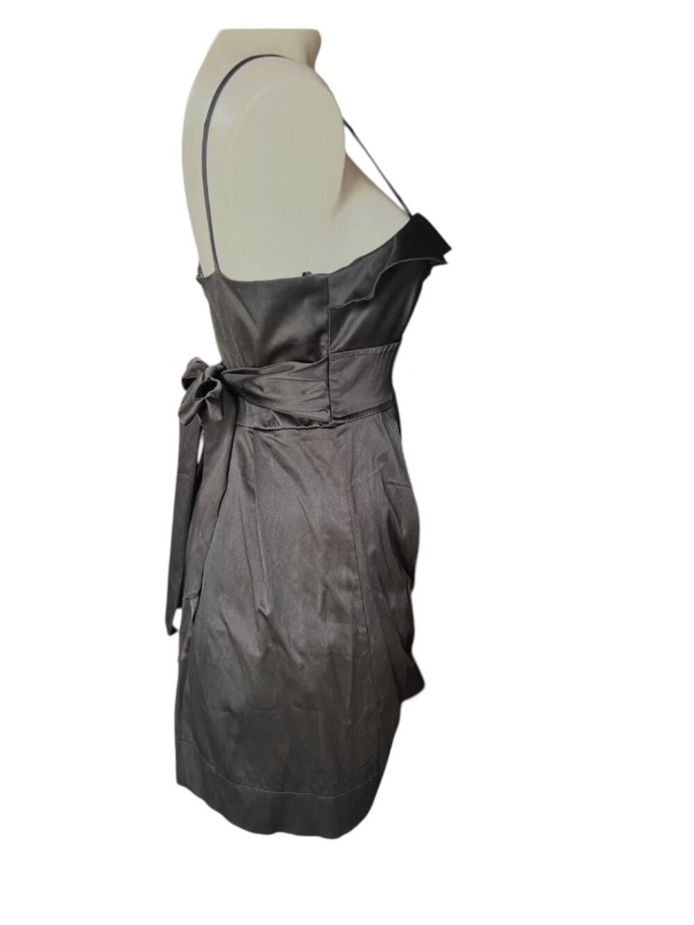 Charlotte Russe Dress Black Asymmetrical Size 7/8 Neckline Ruffles & Rosettes - Picture 4 of 8